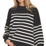 Oversized Stripe Sweater- Charcoal