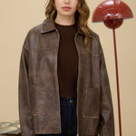 Faux Leather Jacket- Brown - Ana Patricia Boutique