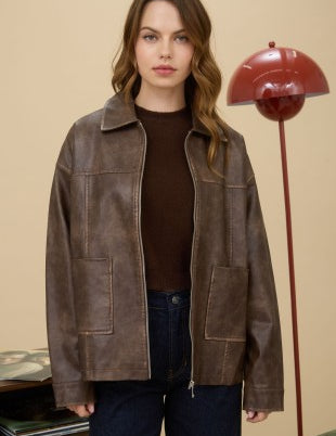 Faux Leather Jacket- Brown - Ana Patricia Boutique