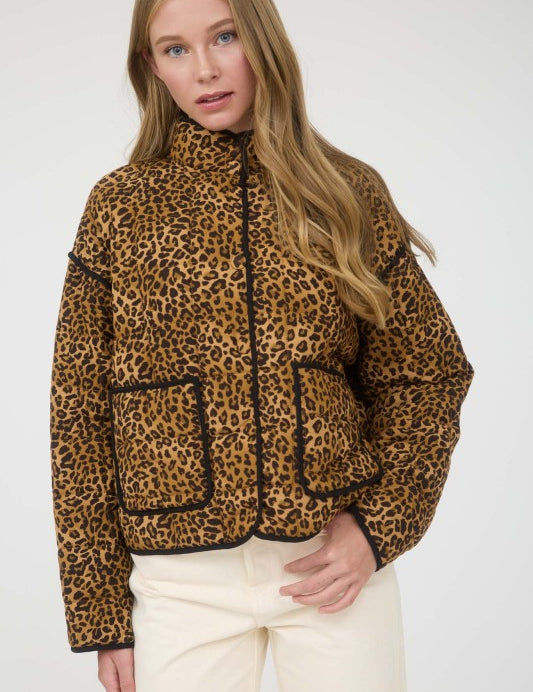 Quilted Puffer Jacket- Leopard - Ana Patricia Boutique