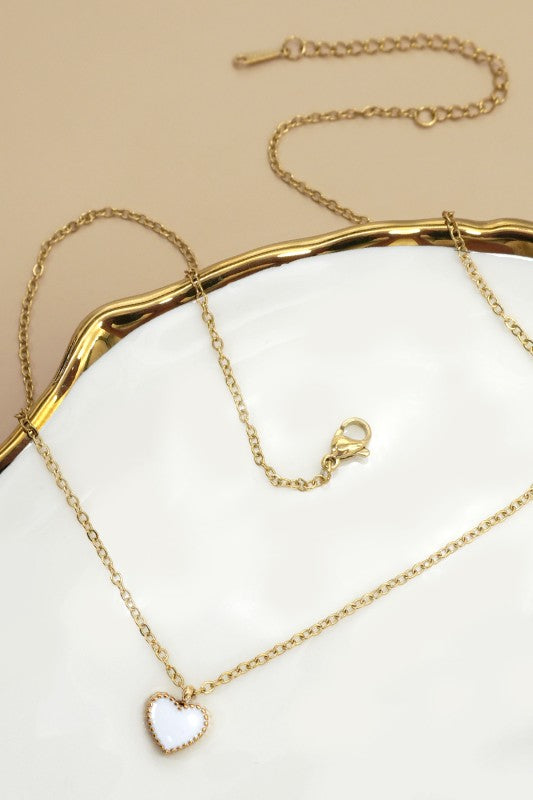 Heart Enamel Necklace-White - Ana Patricia Boutique