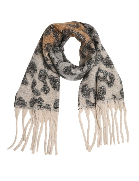 Oblong Leopard Scarf-White - Ana Patricia Boutique
