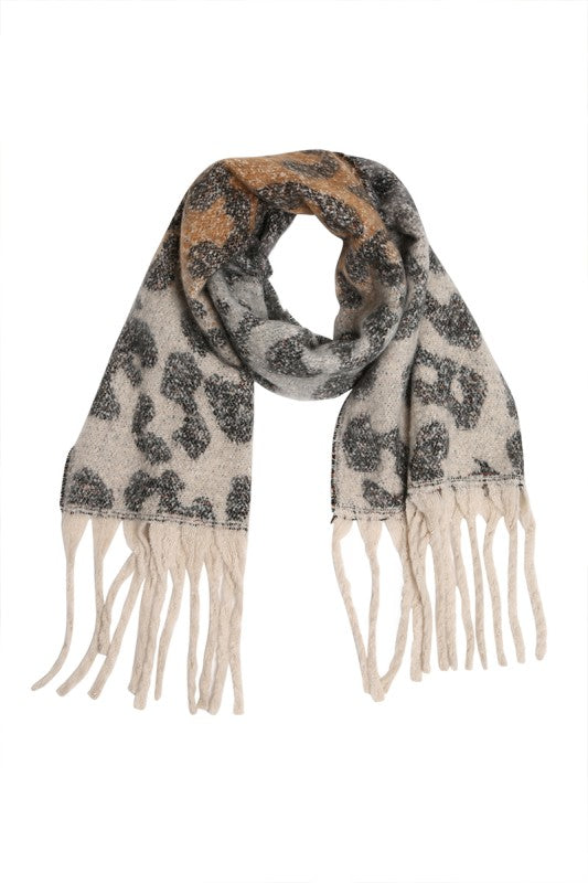 Oblong Leopard Scarf-White - Ana Patricia Boutique