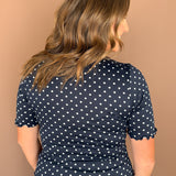 High Neck Polka Dot Top- Navy