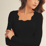 Scalloped Square Neck Top- Black - Ana Patricia Boutique