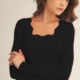 Scalloped Square Neck Top- Black - Ana Patricia Boutique