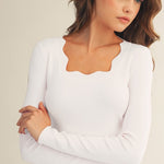 Scalloped Square Neck Top- White - Ana Patricia Boutique