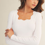 Scalloped Square Neck Top- White - Ana Patricia Boutique