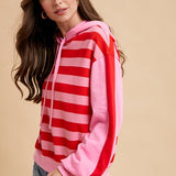 Stripe French Terry Hoodie- Pink/Red - Ana Patricia Boutique