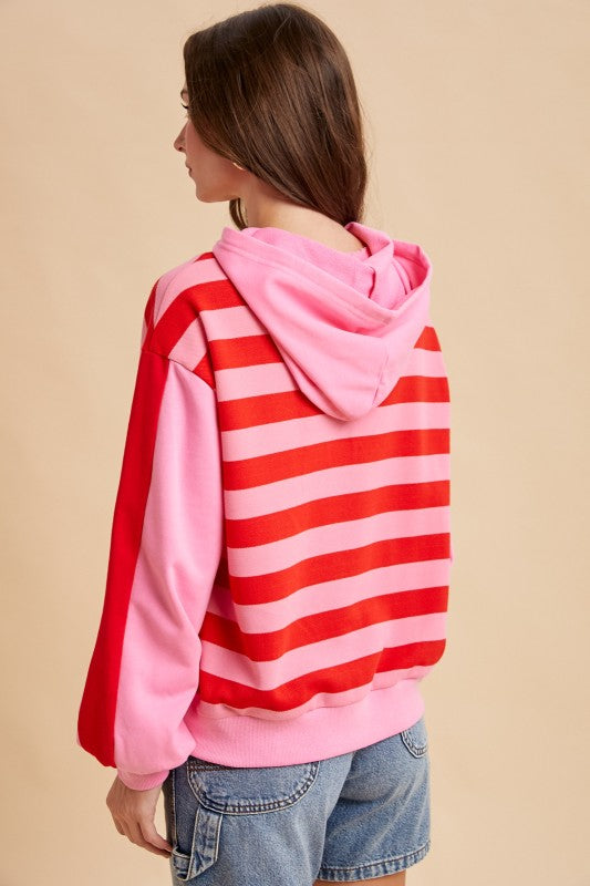 Stripe French Terry Hoodie- Pink/Red - Ana Patricia Boutique