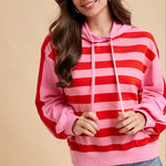 Stripe French Terry Hoodie- Pink/Red - Ana Patricia Boutique