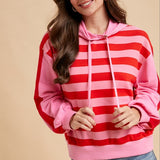Stripe French Terry Hoodie- Pink/Red - Ana Patricia Boutique