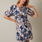 Front Tie Floral Mini Dress- Blue/Tan - Ana Patricia Boutique