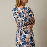 Front Tie Floral Mini Dress- Blue/Tan - Ana Patricia Boutique