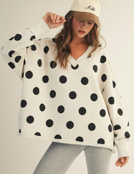 V Neck Polka Dot Pullover-Ivory/Black - Ana Patricia Boutique