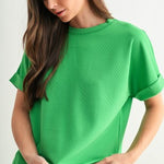 Luxe Ribbed Lounge Tee-Green - Ana Patricia Boutique