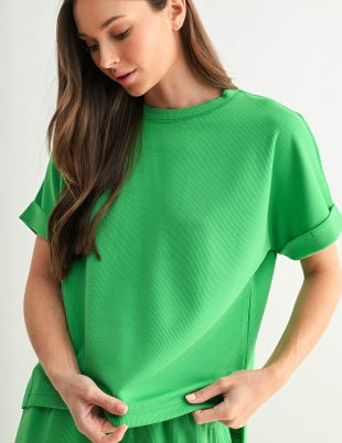 Luxe Ribbed Lounge Tee-Green - Ana Patricia Boutique