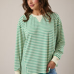 Stripe Crewneck Thermal Top- Green - Ana Patricia Boutique