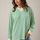 Stripe Crewneck Thermal Top- Green - Ana Patricia Boutique