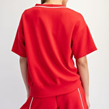 V Neck Piping Top- Red - Ana Patricia Boutique