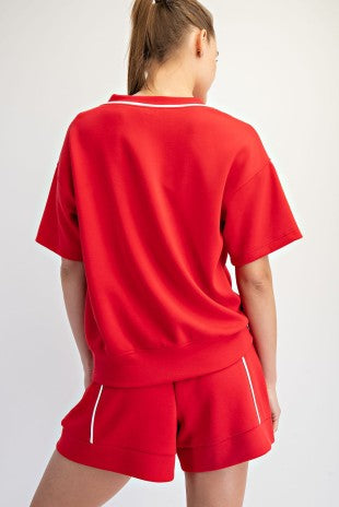 V Neck Piping Top- Red - Ana Patricia Boutique