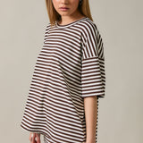 Oversized Stripe Tee- Brown/White