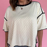 Polka Dot Exposed Hem Tee-Cream - Ana Patricia Boutique