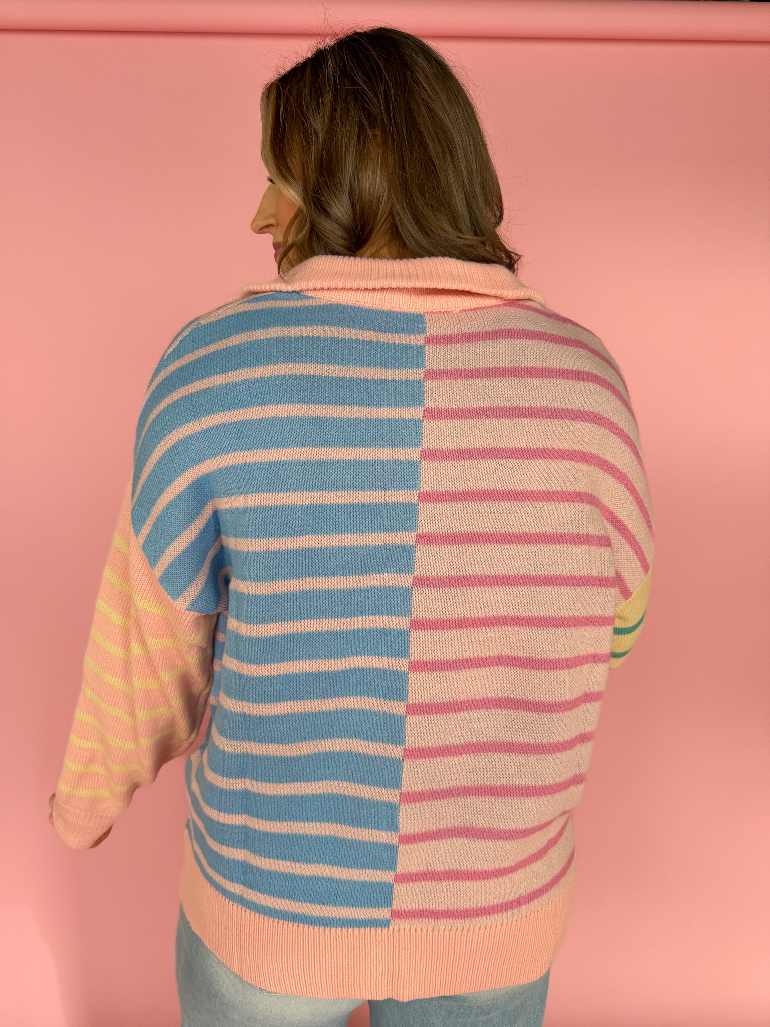 Half Zip Striped Sweater - Ana Patricia Boutique