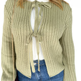 Knit Bow Cardigan Sweater- Olive
