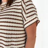 Striped Hi Lo Short Sleeve Top- Brown