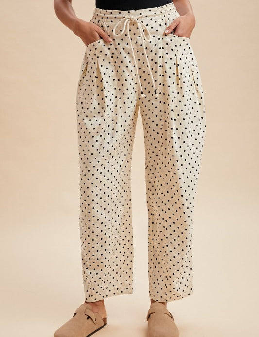 Polka Dot Barrel Linen Pants- Cream - Ana Patricia Boutique