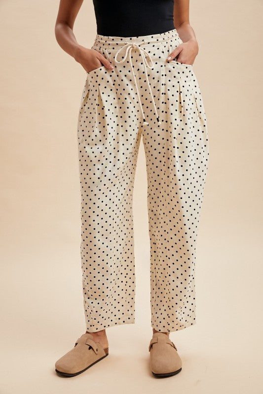 Polka Dot Barrel Linen Pants- Cream - Ana Patricia Boutique