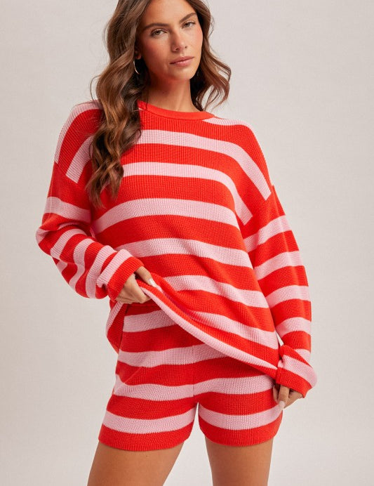 Scoop Neck Stripe Top- Red/Pink - Ana Patricia Boutique