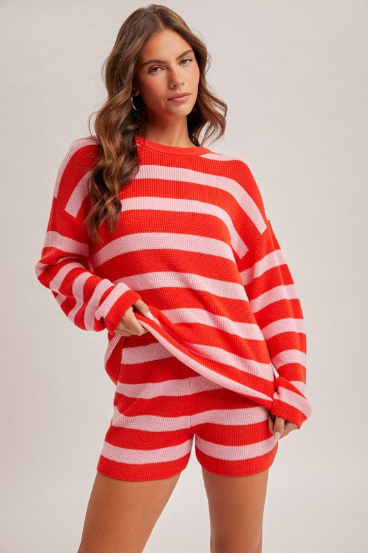 Scoop Neck Stripe Top- Red/Pink - Ana Patricia Boutique