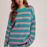 Scoop Neck Stripe Top- Teal/Pink - Ana Patricia Boutique
