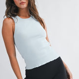 Ribbed Scoop Neck Tank- Blue