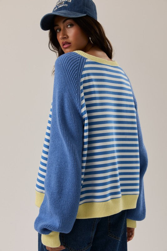 Stripe Pullover: Blue/Yellow - Ana Patricia Boutique