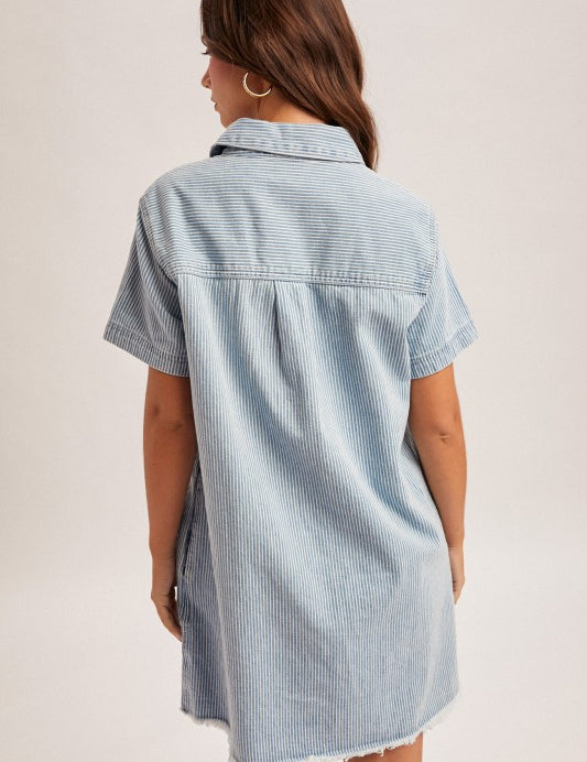 Pinstripe Button Down Denim Dress - Ana Patricia Boutique