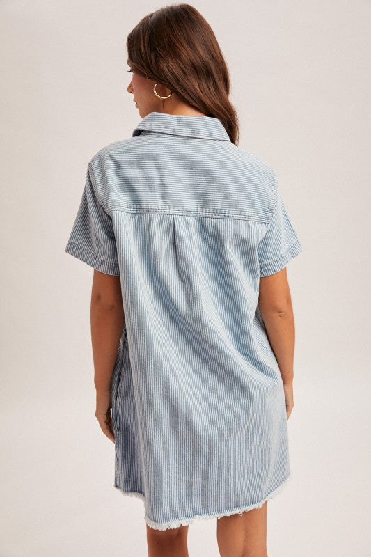 Pinstripe Button Down Denim Dress - Ana Patricia Boutique