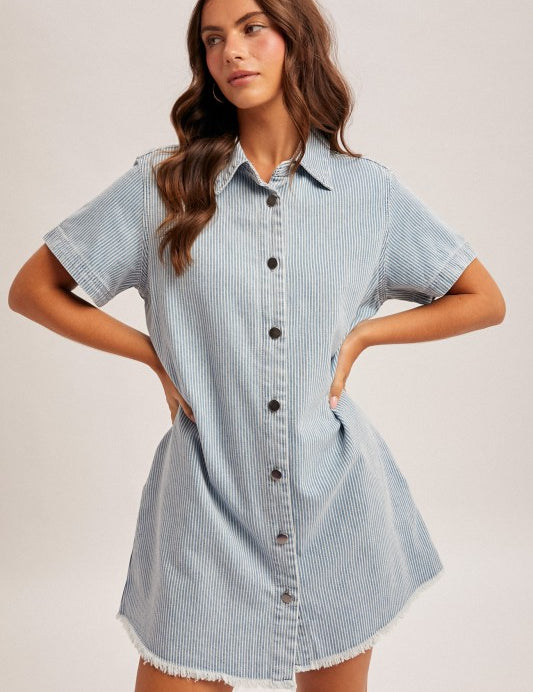 Pinstripe Button Down Denim Dress - Ana Patricia Boutique