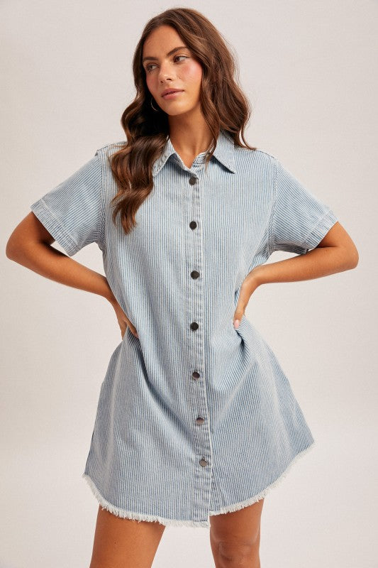 Pinstripe Button Down Denim Dress - Ana Patricia Boutique