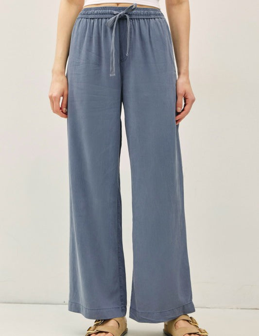 Tencel Wide Leg Pants-Blue - Ana Patricia Boutique