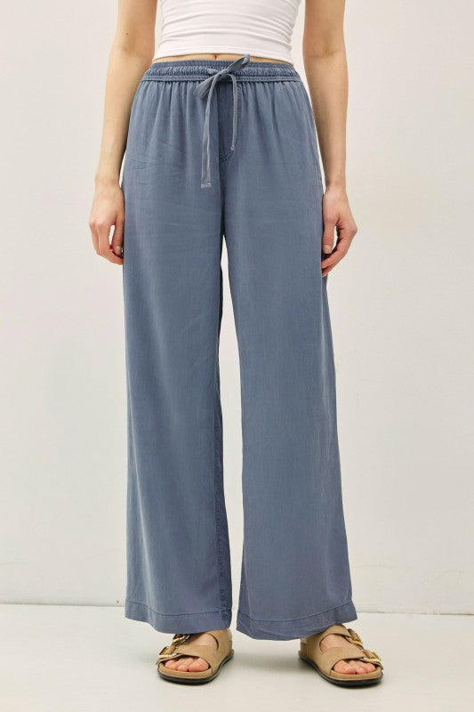 Tencel Wide Leg Pants-Blue - Ana Patricia Boutique