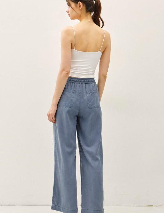 Tencel Wide Leg Pants-Blue - Ana Patricia Boutique