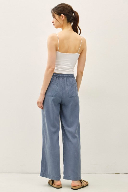 Tencel Wide Leg Pants-Blue - Ana Patricia Boutique