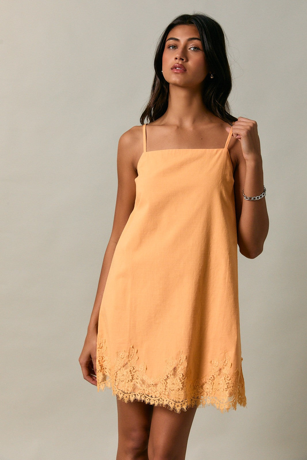 Lace Trim Shift Mini Dres- Orange - Ana Patricia Boutique