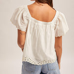 Embroidery Flutter Sleeve Top-White - Ana Patricia Boutique