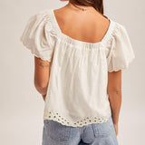 Embroidery Flutter Sleeve Top-White - Ana Patricia Boutique