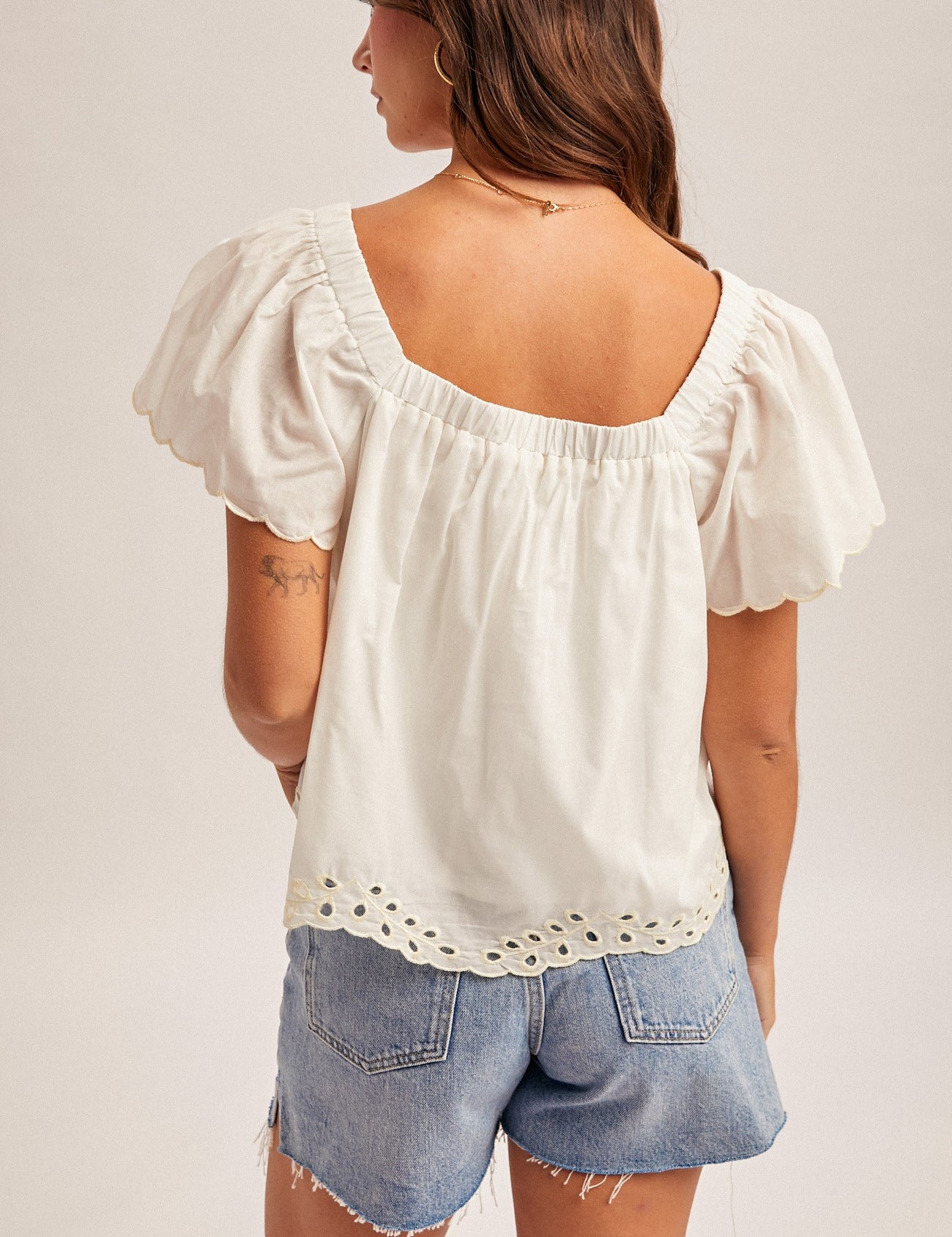 Embroidery Flutter Sleeve Top-White - Ana Patricia Boutique