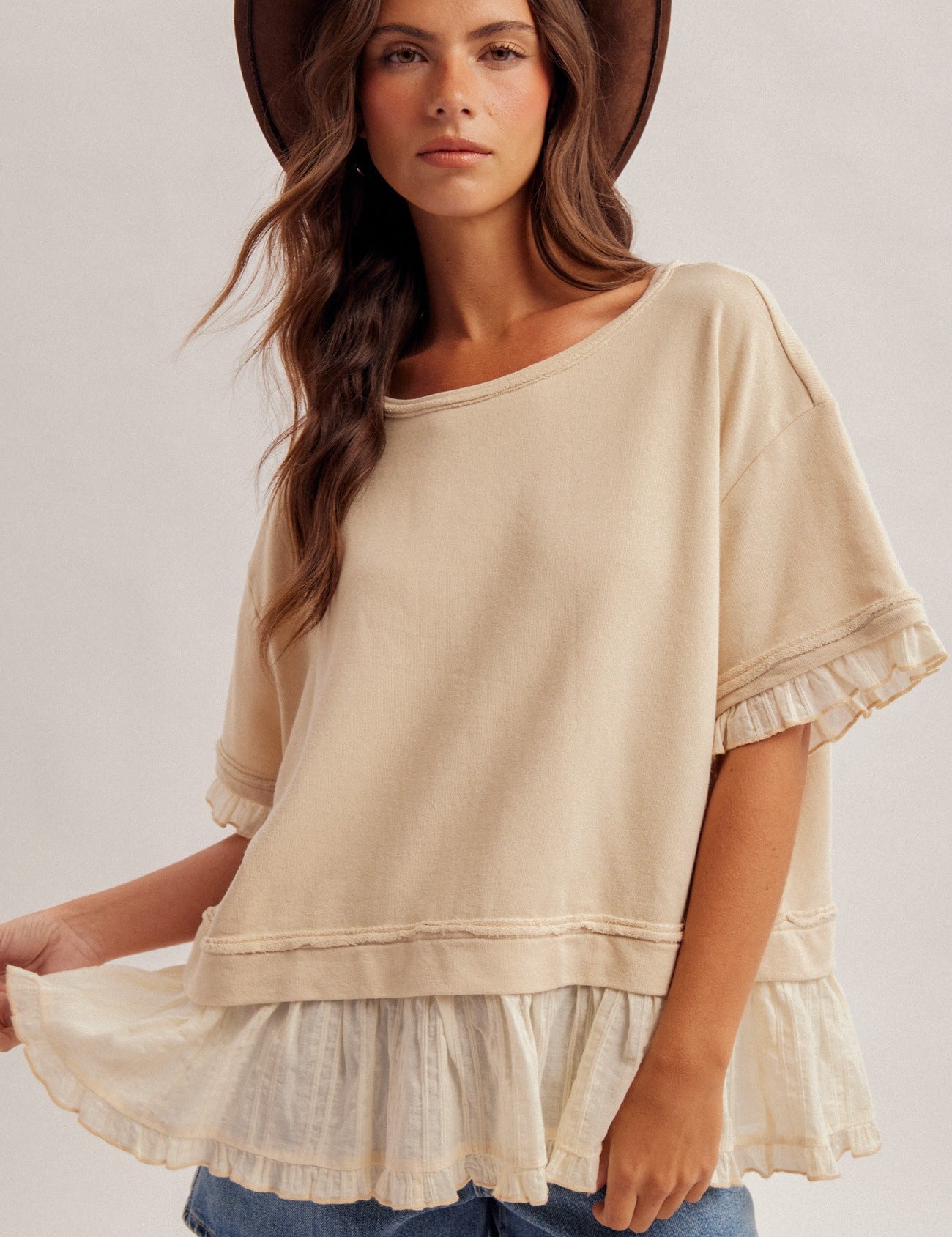 Ruffle Layer Top- Natural - Ana Patricia Boutique
